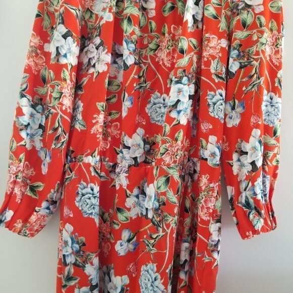 H&M Dark Orange Floral Print Creped Midi Dress 8 - Picture 10 of 15